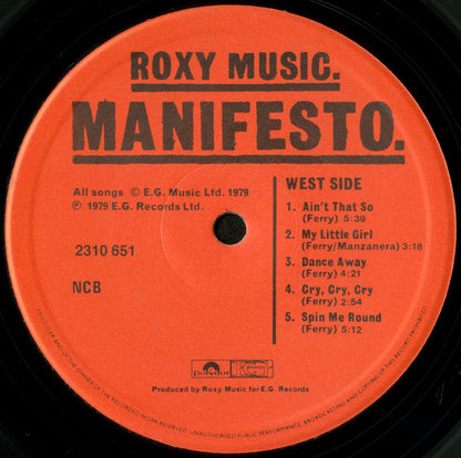 Roxy Music : Manifesto (LP, Album)