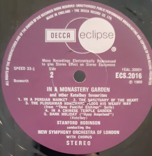 Albert W. Ketelbey — Stanford Robinson Conducting The The New Symphony Orchestra Of London : In A Monastery Garden (LP, Album, RE)