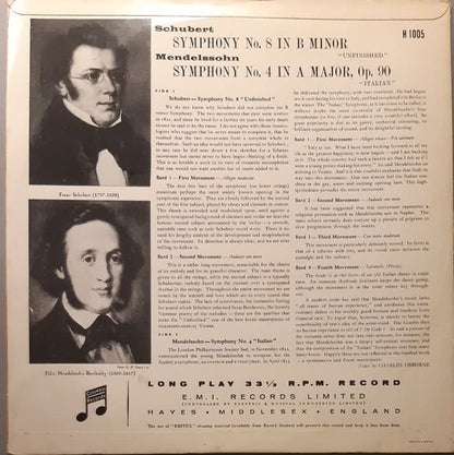 Franz Schubert, Felix Mendelssohn-Bartholdy, Orchestre National De France, Igor Markevitch : Symphony No. 8 In B Minor "Unfinished" / Symphony No. 4 In A Major, Op. 90 "Italian" (LP)