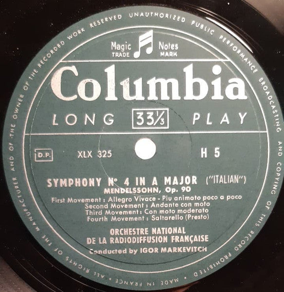 Franz Schubert, Felix Mendelssohn-Bartholdy, Orchestre National De France, Igor Markevitch : Symphony No. 8 In B Minor "Unfinished" / Symphony No. 4 In A Major, Op. 90 "Italian" (LP)