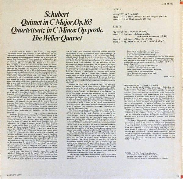 Franz Schubert, Weller-Quartett : Quintet In C Major, Op. 163 / Quartettsatz In C Minor, Op. Posth. (LP, RE)