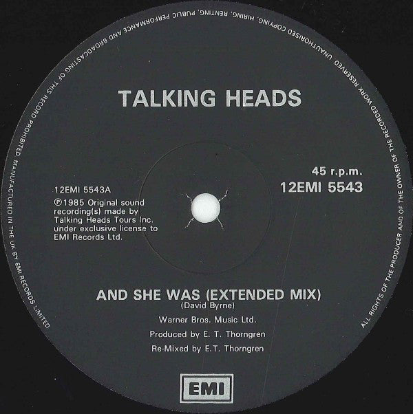 Talking Heads : And She Was (12")