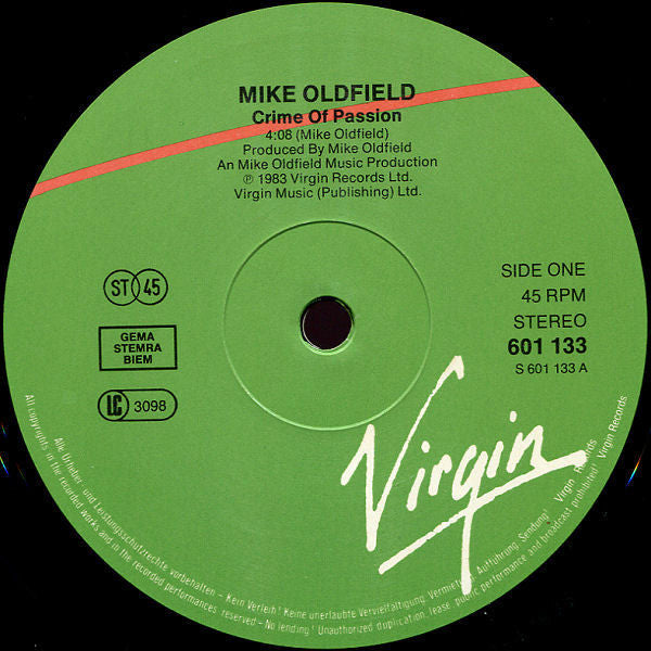 Mike Oldfield : Crime Of Passion (12", Single)