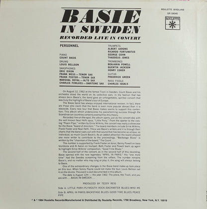 Count Basie Orchestra Featuring Louis Bellson : Basie In Sweden (LP, Album, RE)