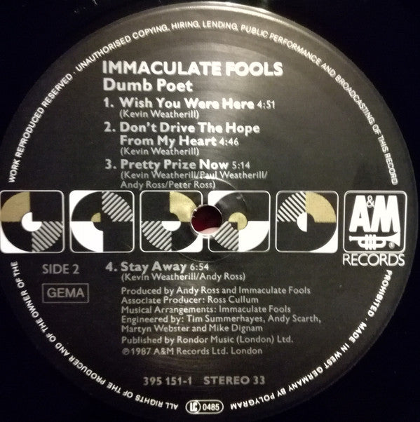 Immaculate Fools : Dumb Poet (LP, Album)