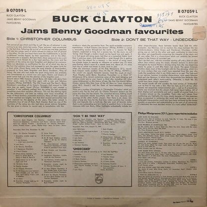 Buck Clayton With His All-Stars : Jams Benny Goodman Favourites (LP)