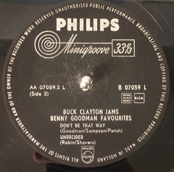 Buck Clayton With His All-Stars : Jams Benny Goodman Favourites (LP)