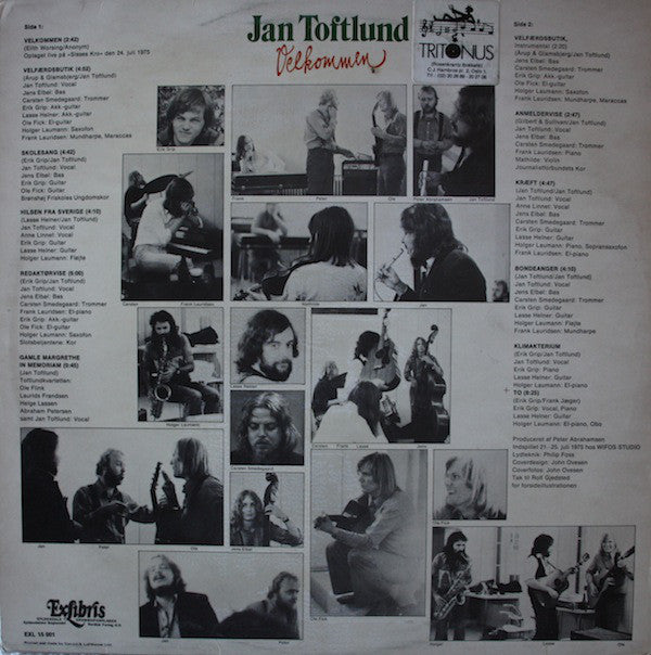 Jan Toftlund : Velkommen (LP, Album, RE)