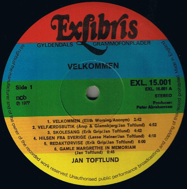 Jan Toftlund : Velkommen (LP, Album, RE)