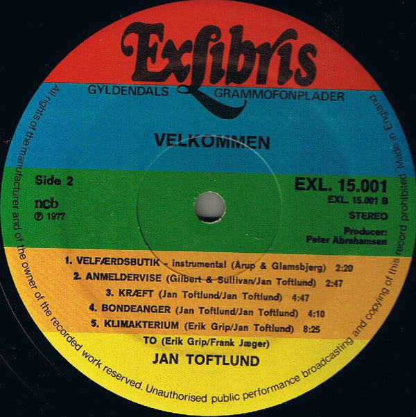 Jan Toftlund : Velkommen (LP, Album, RE)