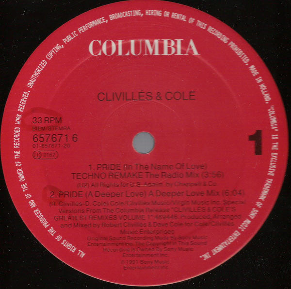 Clivillés & Cole : Pride (In The Name Of Love) (12")