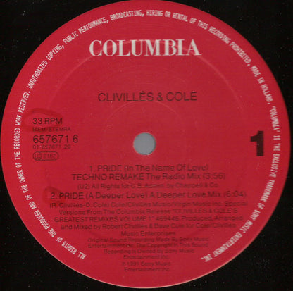 Clivillés & Cole : Pride (In The Name Of Love) (12")