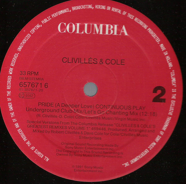 Clivillés & Cole : Pride (In The Name Of Love) (12")