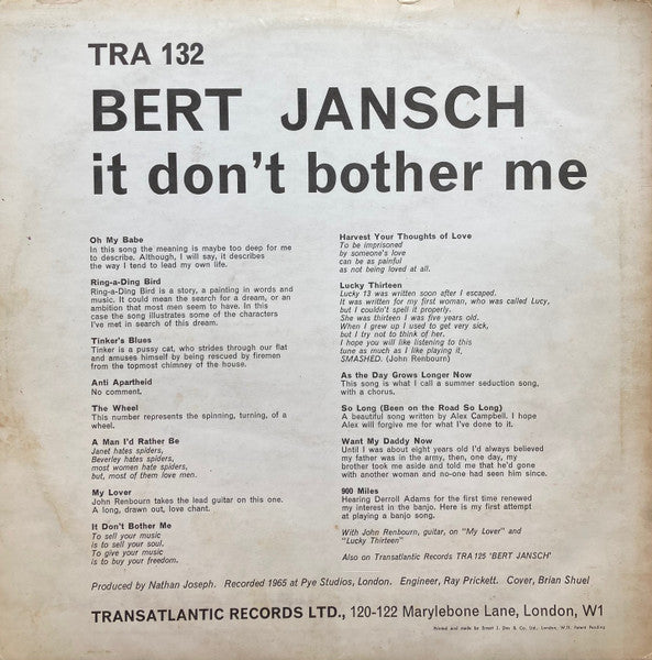 Bert Jansch : It Don't Bother Me (LP, Album, Mono)