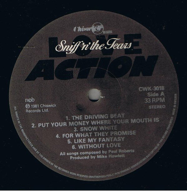 Sniff 'n' the Tears : Love / Action (LP, Album, S/Edition)