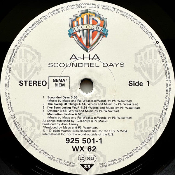 a-ha : Scoundrel Days (LP, Album, Emb)