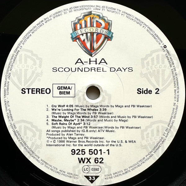 a-ha : Scoundrel Days (LP, Album, Emb)