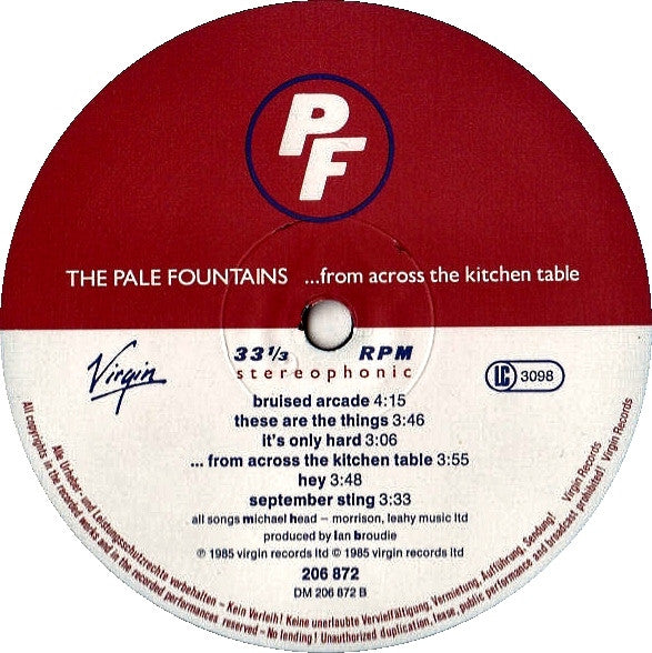 The Pale Fountains : ... From Across The Kitchen Table (LP, Album)