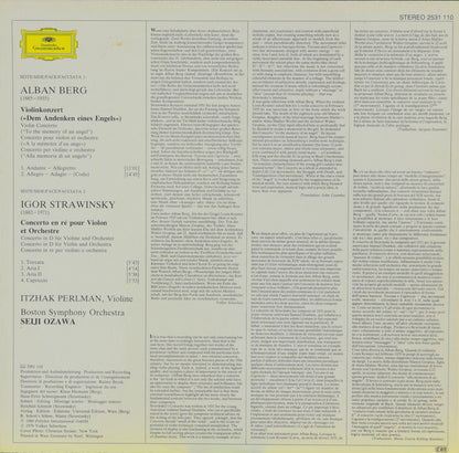 Alban Berg · Igor Stravinsky - Itzhak Perlman · Boston Symphony Orchestra · Seiji Ozawa : Violinkonzerte = Violin Concertos (LP)