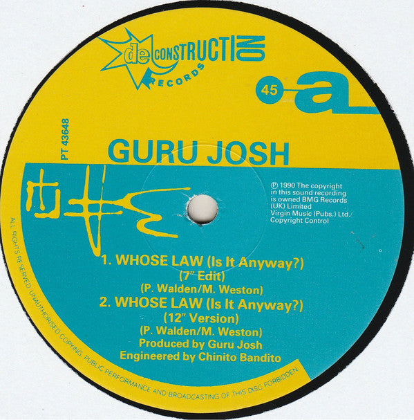 Guru Josh : Whose Law (Is It Anyway)? (12", Single)