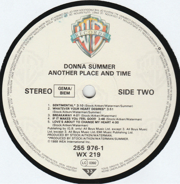 Donna Summer : Another Place And Time (LP, Album, Tel)