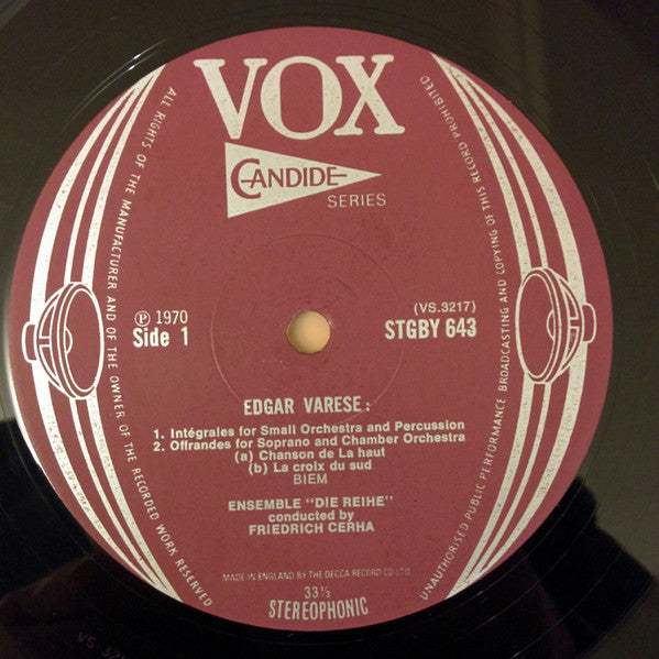 Edgard Varèse, Friedrich Cerha, Ensemble "die reihe", Wien : Density / Intégrales / Offrandes / Hyperprism / Octandre / Ionisation (LP, Album)