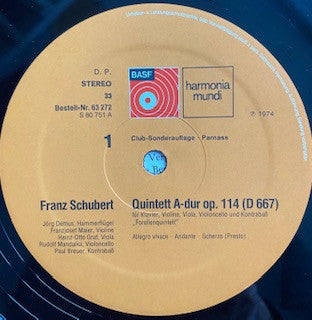 Franz Schubert - Collegium Aureum, Jörg Demus : Forelle-Kvintetten (LP, Club)