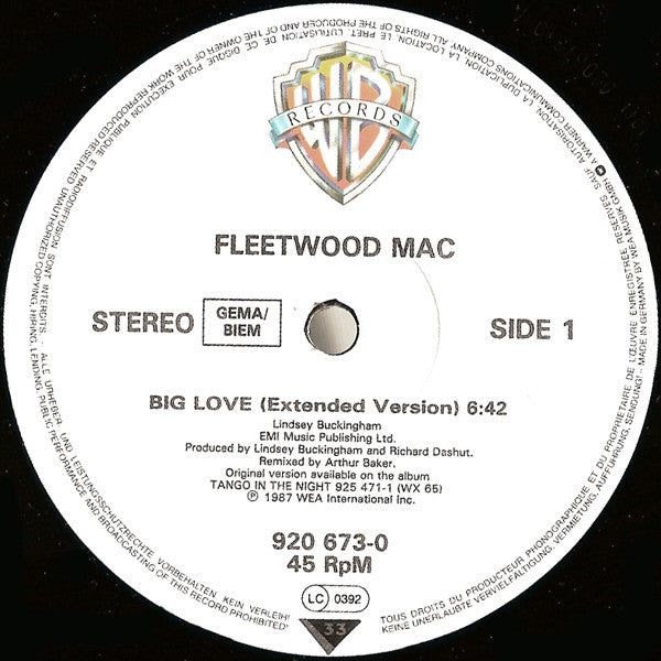 Fleetwood Mac : Big Love (12", Single)