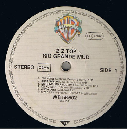 ZZ Top : Rio Grande Mud (LP, Album, RE)