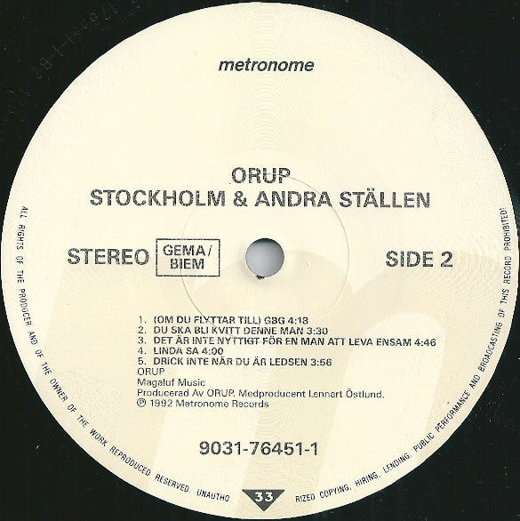 Orup : Stockholm & Andra Ställen (LP, Album)