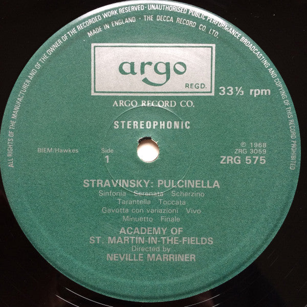 Igor Stravinsky - The Academy Of St. Martin-in-the-Fields, Sir Neville Marriner : Pulcinella / Apollon Musagète (LP, RP)