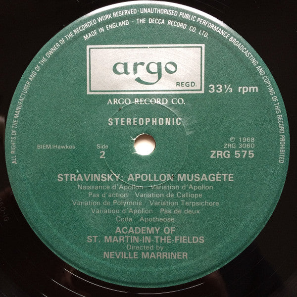 Igor Stravinsky - The Academy Of St. Martin-in-the-Fields, Sir Neville Marriner : Pulcinella / Apollon Musagète (LP, RP)