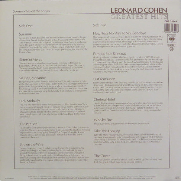 Leonard Cohen : Greatest Hits (LP, Comp, RE)