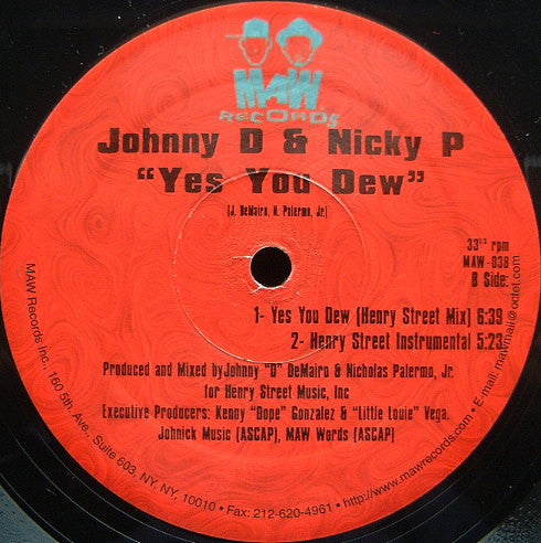 Johnny D & Nicky P : Next To Me / Yes You Dew (12", Blu)