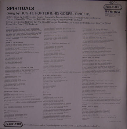 The Hugh E. Porter Gospel Singers : Spirituals (LP, Album, RE)