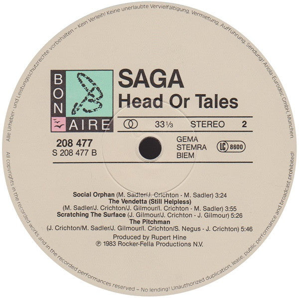 Saga (3) : Heads Or Tales (LP, Album, RE)