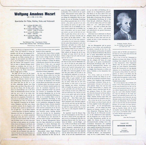 Wolfgang Amadeus Mozart, Poul Birkelund Quartett : Flötenquartette (KV 285, 285a, 285b, 298) (LP, Album)