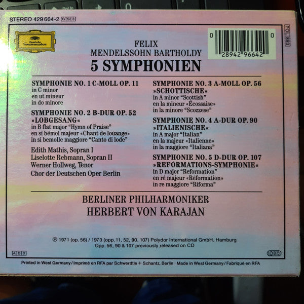 Felix Mendelssohn-Bartholdy, Berliner Philharmoniker, Herbert von Karajan : 5 Symphonien (3xCD, Comp)