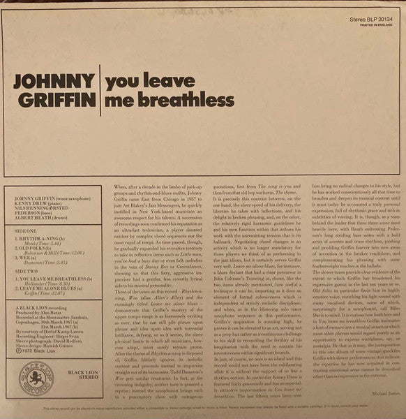 Johnny Griffin : You Leave Me Breathless (LP, Album)