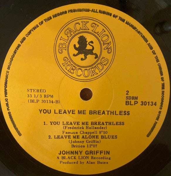 Johnny Griffin : You Leave Me Breathless (LP, Album)