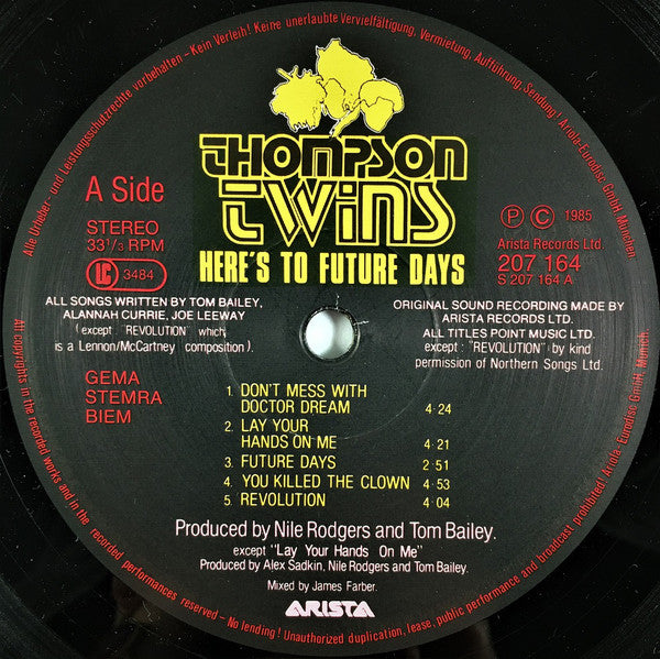 Thompson Twins : Here's To Future Days (LP, Album)