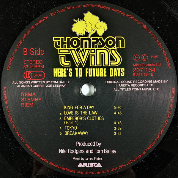 Thompson Twins : Here's To Future Days (LP, Album)