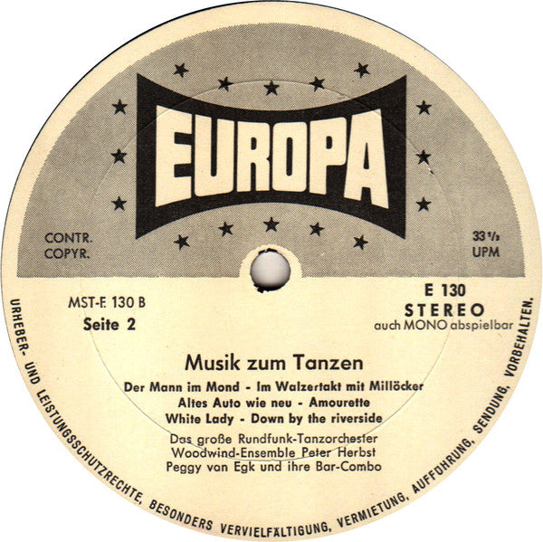Das Grosse Rundfunk-Tanzorchester & Woodwind-Ensemble Peter Herbst & Peggy Van Egk Und Ihre Bar-Combo : Musik Zum Tanzen (LP, Album)