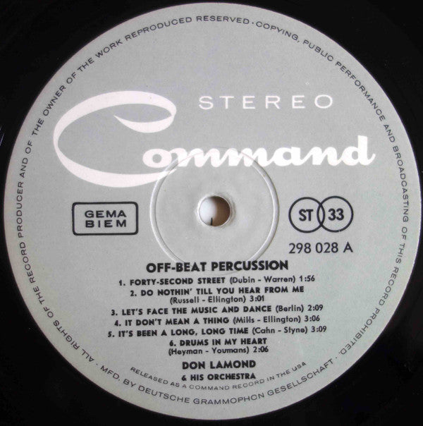 Don Lamond And His Orchestra : Off Beat Percussion (LP, Album)