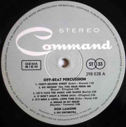 Don Lamond And His Orchestra : Off Beat Percussion (LP, Album)