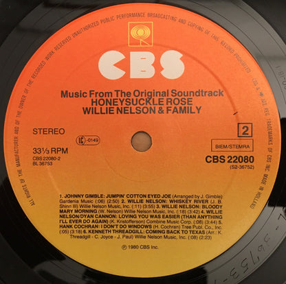 Willie Nelson & Family : Honeysuckle Rose (Music From The Original Soundtrack) (2xLP)