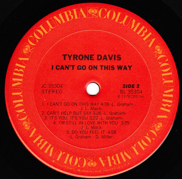 Tyrone Davis : I Can't Go On This Way (LP)