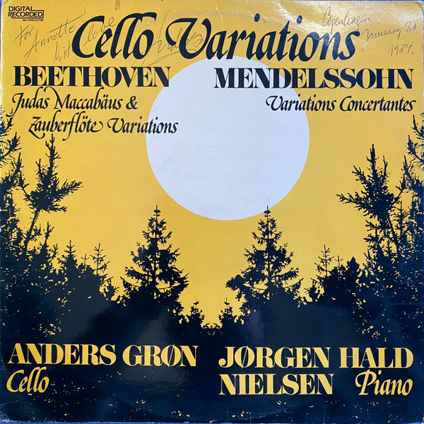 Ludwig van Beethoven, Felix Mendelssohn-Bartholdy - Anders Grøn, Jørgen Hald Nielsen : Cello Variations (Beethoven (Judas Maccabäus & Zauberflöte Variations) Mendelssohn (Variations Concertantes)) (LP)