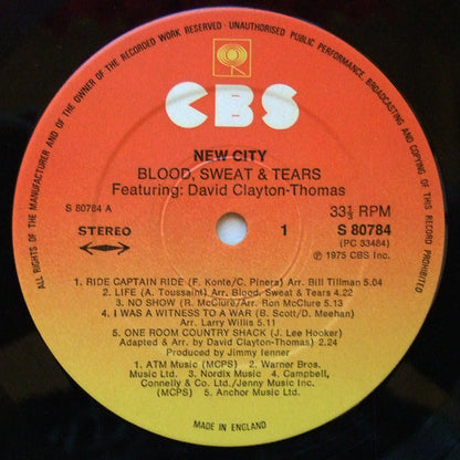 Blood, Sweat And Tears Featuring David Clayton-Thomas : New City (LP, Album)