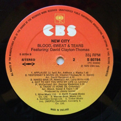 Blood, Sweat And Tears Featuring David Clayton-Thomas : New City (LP, Album)